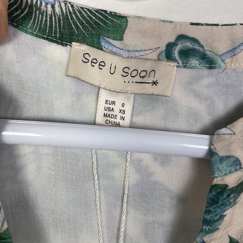 NWT See U Soon XS Balloon Sleeve Split Neck Babydoll Mini Dress Floral Coastal - Picture 5 of 10